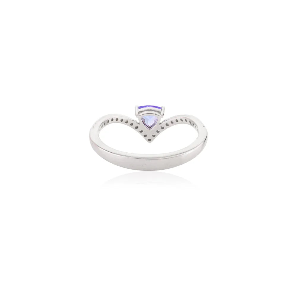 New Arrivals Natural Tanzanite & Diamond Solid K14 White Gold Chevron Ring