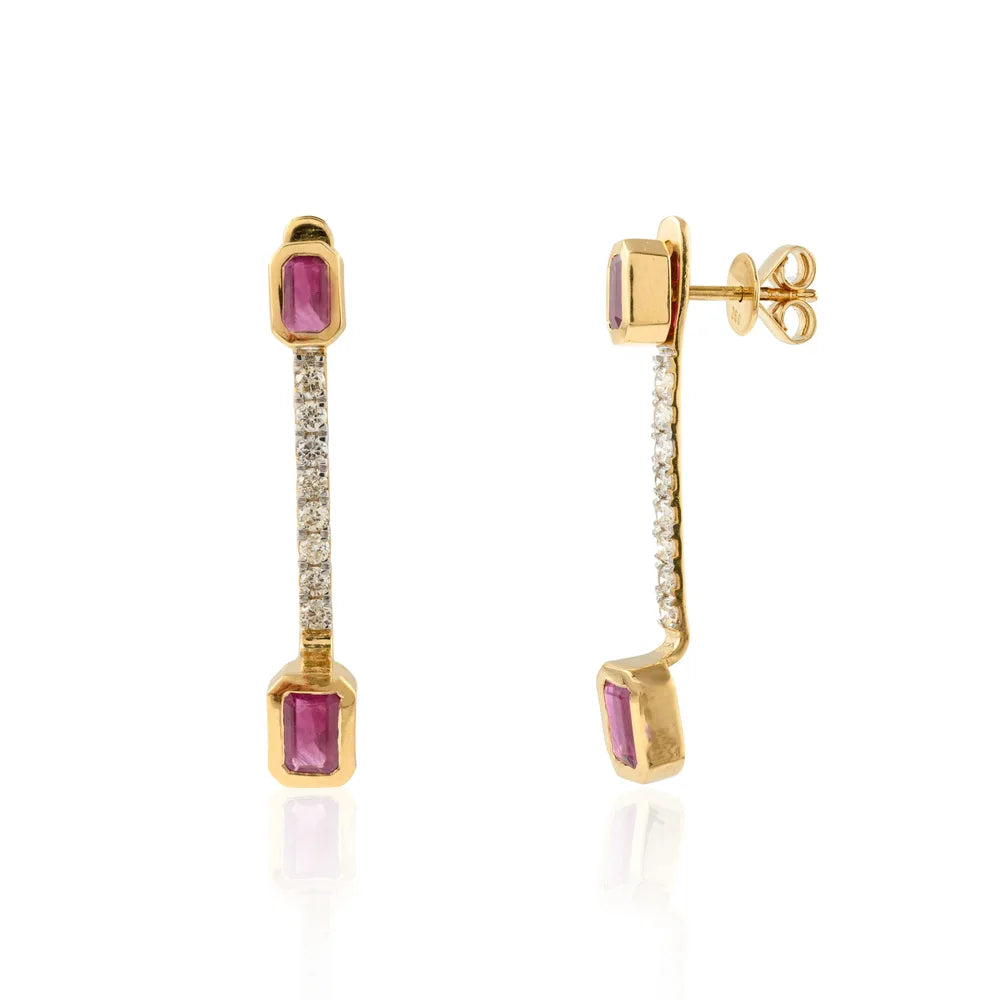 Wholesale Jewelry Genuine Natural Ruby & Diamond 18K Fine Yellow Gold Dangle Drop Earring