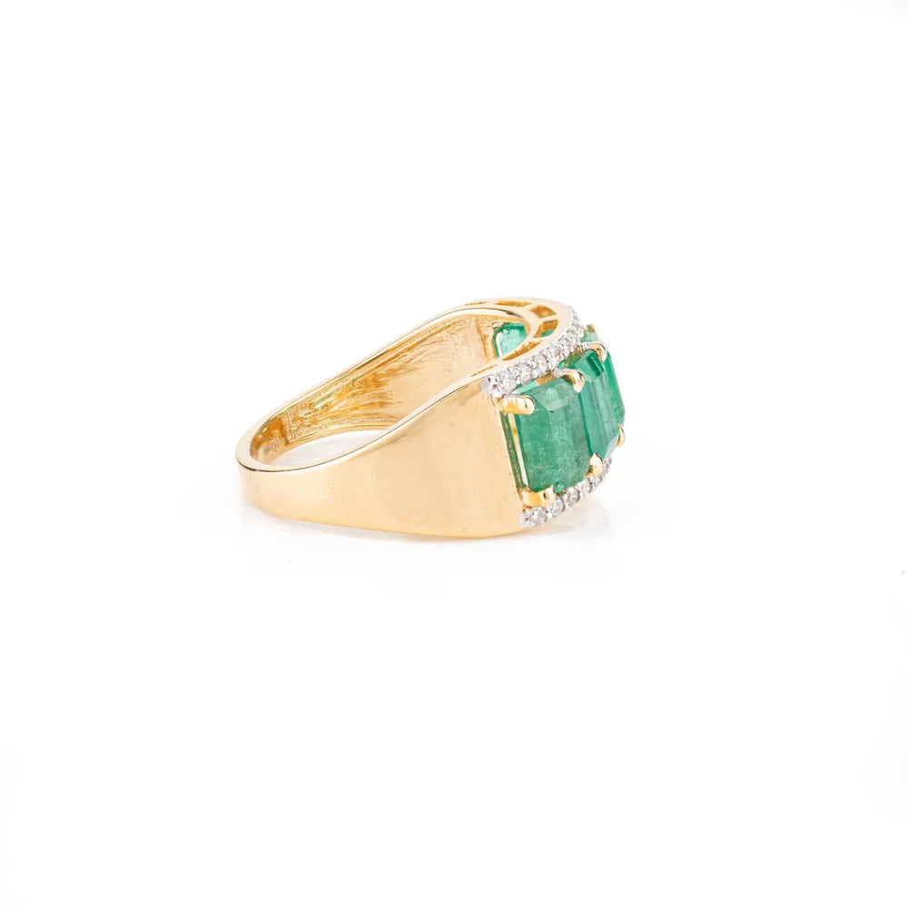 Five Stone Emerald & Diamond 18K Yellow Gold New Arrival Ring