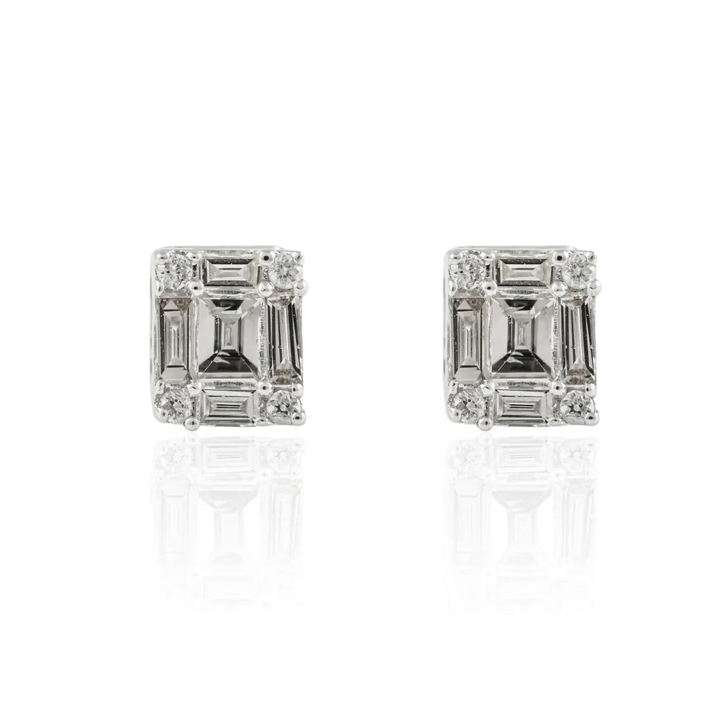 Trending Genuine Diamond 18K Fine White Gold Minimalist Stud Earring