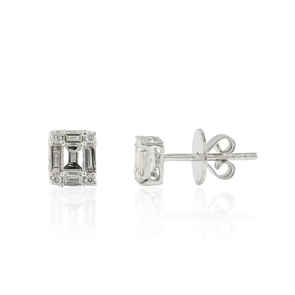 Trending Genuine Diamond 18K Fine White Gold Minimalist Stud Earring