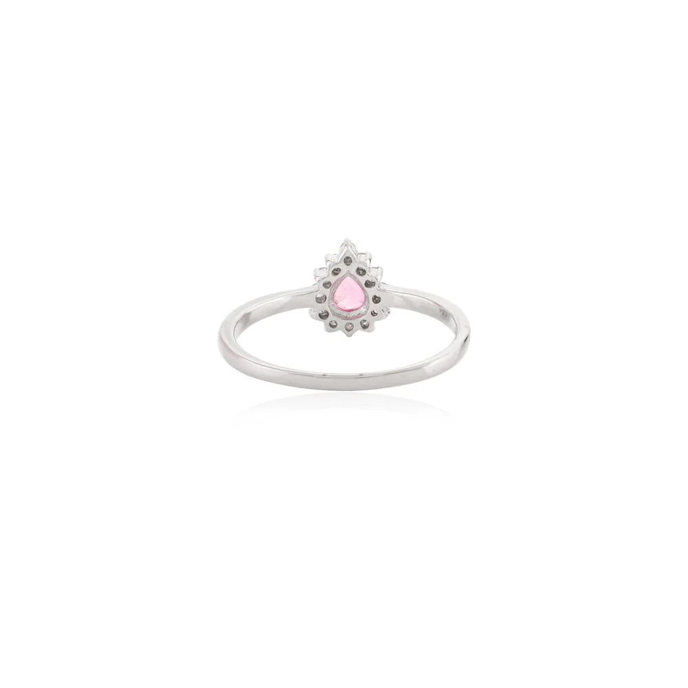 New Arrival 14K Solid White Gold Pink Sapphire & Diamond Pear Shape Ring