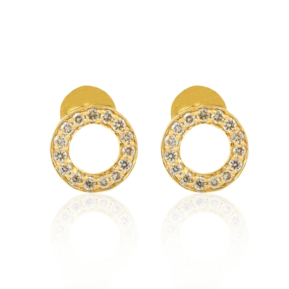 Minimal Jewelry Natural Diamond 18K Solid Yellow Gold Open Circle Stud Earring