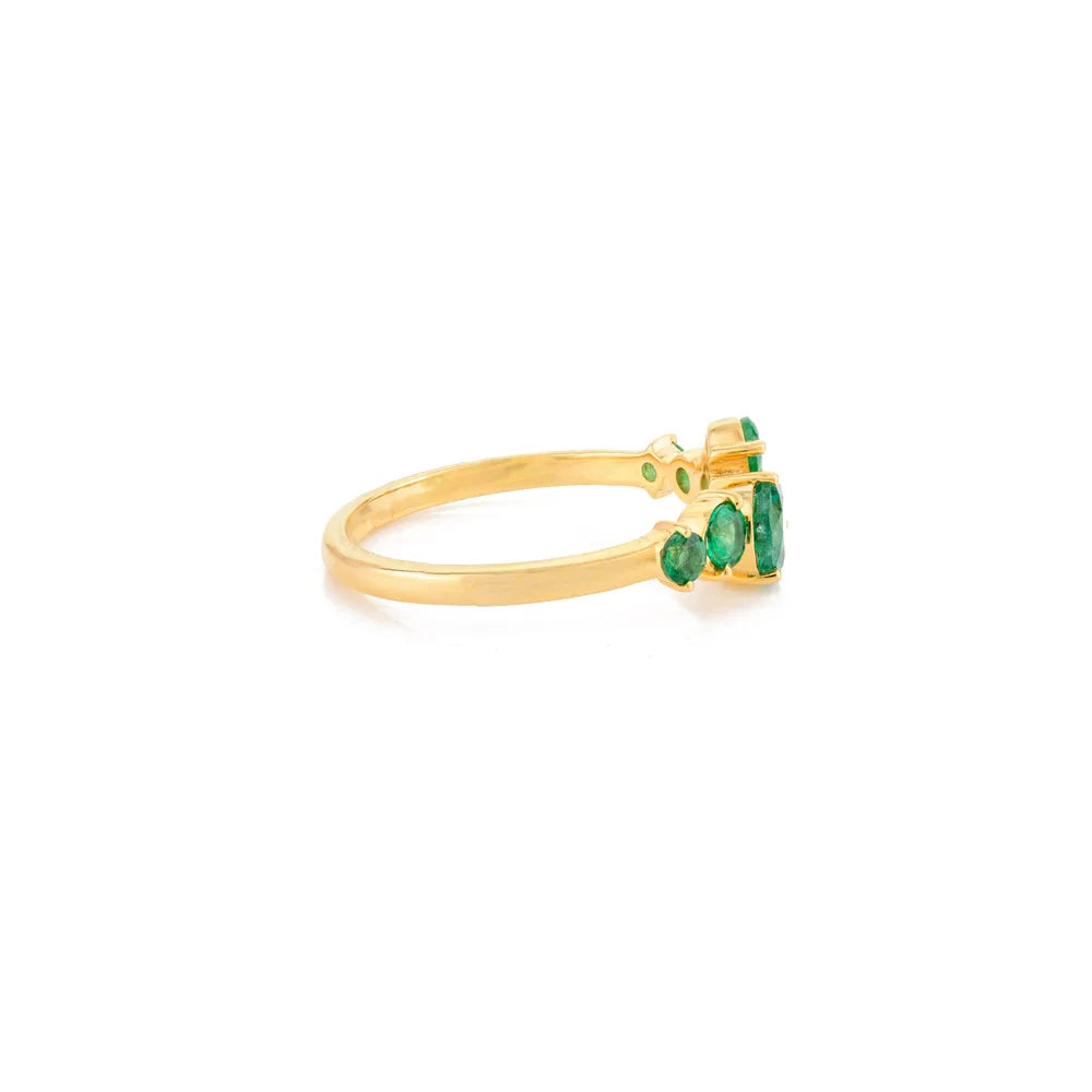 Custom Jewelry 14K Solid Yellow Gold Christmas Gift Round Cut Emerald Ring