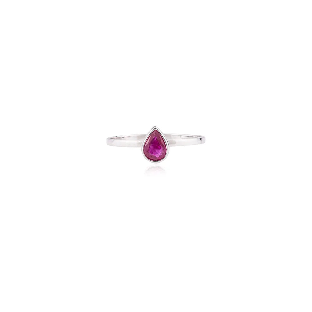 18K White Gold Ruby Pear Shape Gemstone Ring Wholesale Jewelry