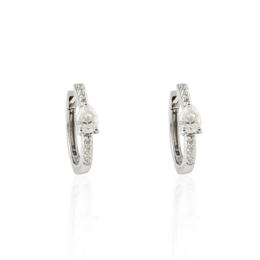 Precious Gemstone Natural Diamond 18K Solid White Gold Huggie Hoop Earring