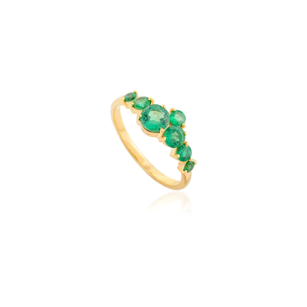 Custom Jewelry 14K Solid Yellow Gold Christmas Gift Round Cut Emerald Ring