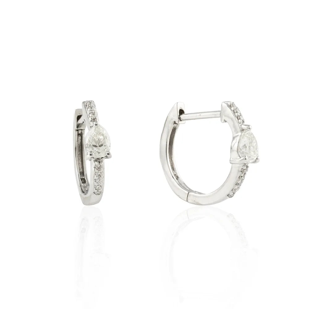 Precious Gemstone Natural Diamond 18K Solid White Gold Huggie Hoop Earring