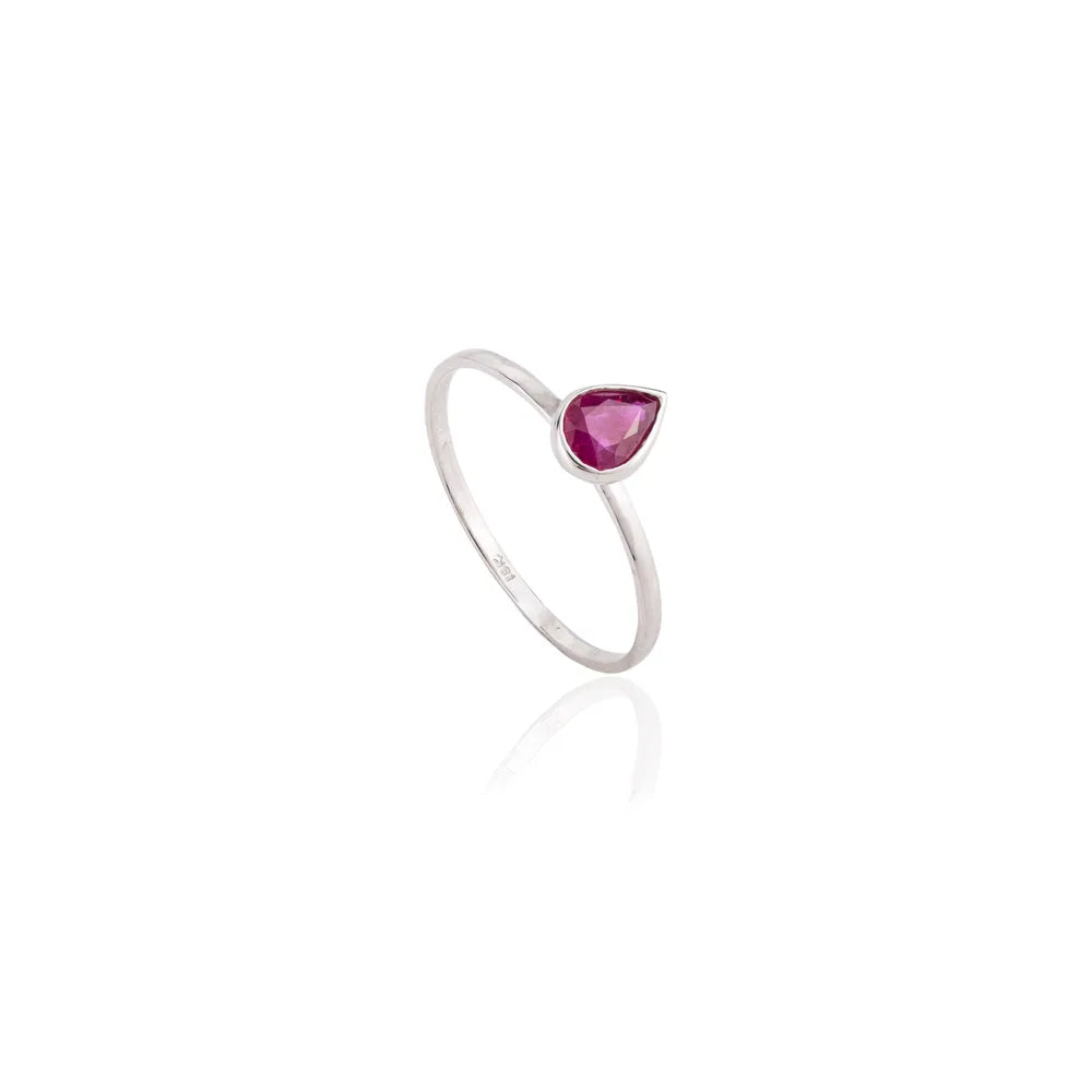 18K White Gold Ruby Pear Shape Gemstone Ring Wholesale Jewelry