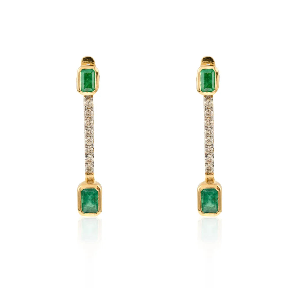 Fashionable Jewelry Natural Emerald & Diamond 18K Yellow Gold Shoulder Duster Earring