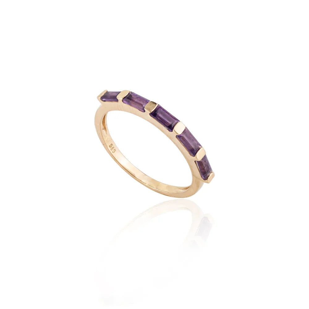 Trending Jewelry 14K Yellow Gold Natural Amethyst Engagement Ring