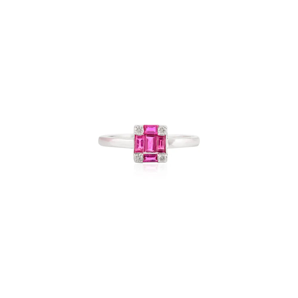 New Arrivals 14K Solid White Gold Natural Ruby & Diamond Minimalist Ring