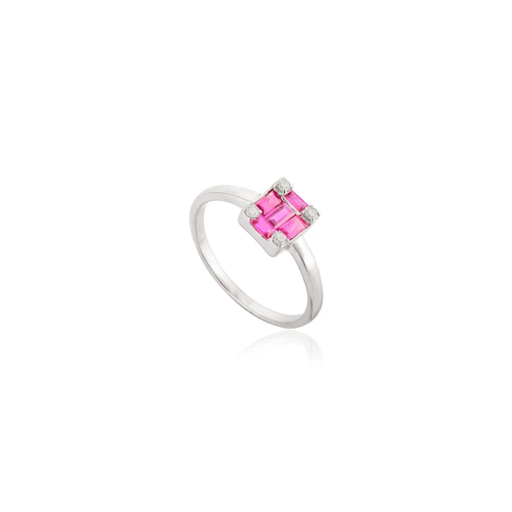 New Arrivals 14K Solid White Gold Natural Ruby & Diamond Minimalist Ring