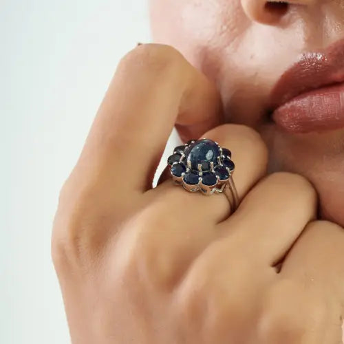 Beautiful Natural Blue Sapphire 925 Sterling Silver Cocktail Floral Ring For Women's