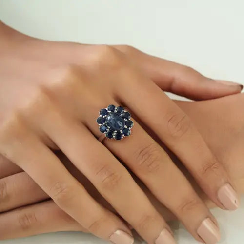 Beautiful Natural Blue Sapphire 925 Sterling Silver Cocktail Floral Ring For Women's