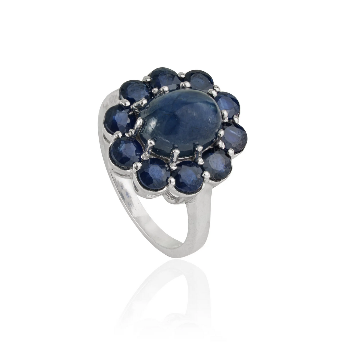 Beautiful Natural Blue Sapphire 925 Sterling Silver Cocktail Floral Ring For Women's