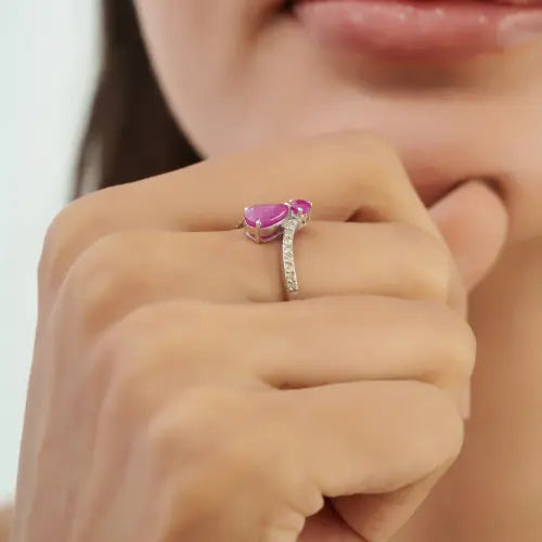 Beautiful 925 Silver Ruby & Diamond Handmade V Shape Chevron Ring Fine Jewelry For Women