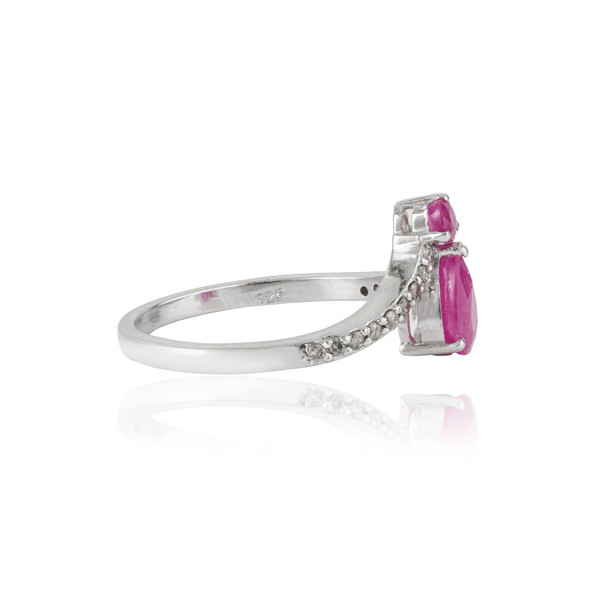 Beautiful 925 Silver Ruby & Diamond Handmade V Shape Chevron Ring Fine Jewelry For Women