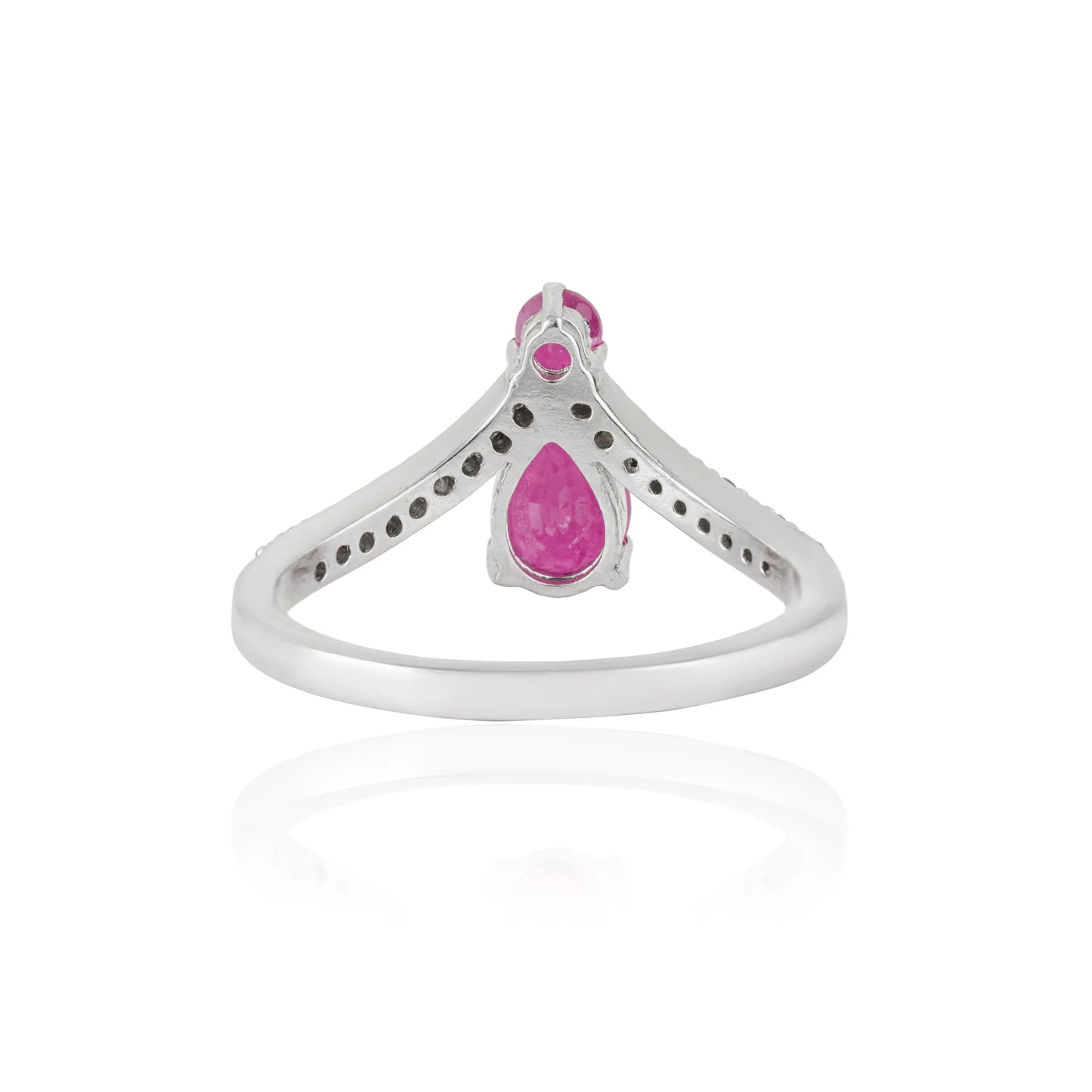 Beautiful 925 Silver Ruby & Diamond Handmade V Shape Chevron Ring Fine Jewelry For Women