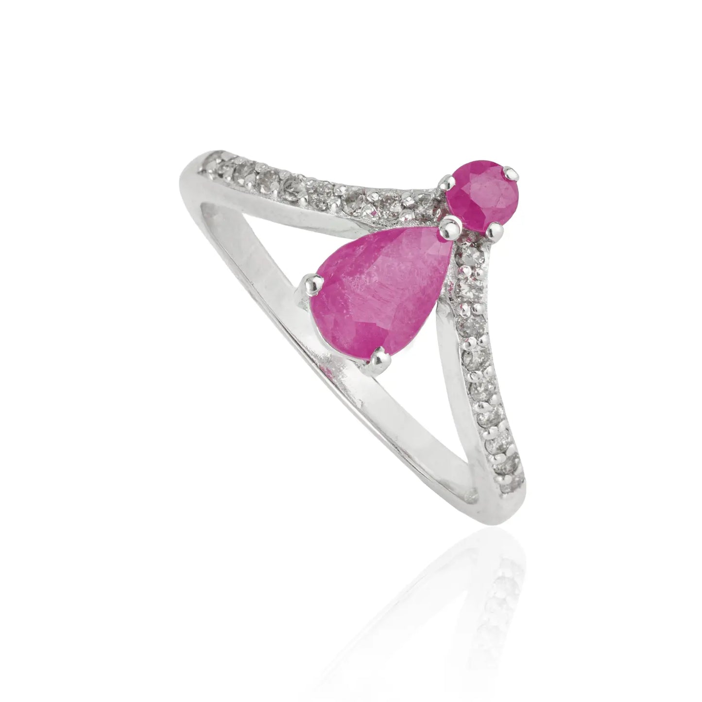 Beautiful 925 Silver Ruby & Diamond Handmade V Shape Chevron Ring Fine Jewelry For Women