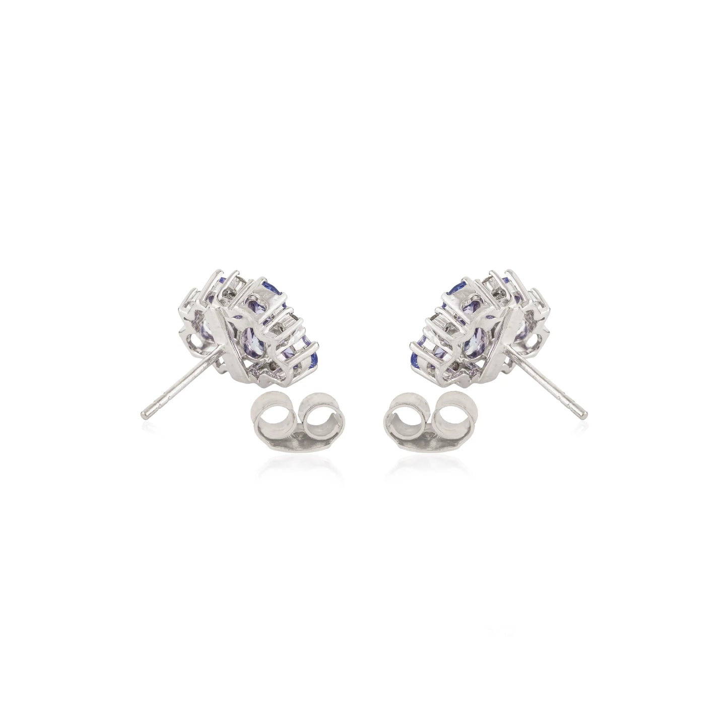 925 Silver Elegant Floral Cluster Natural Tanzanite & Diamond Stud Earrings For Women