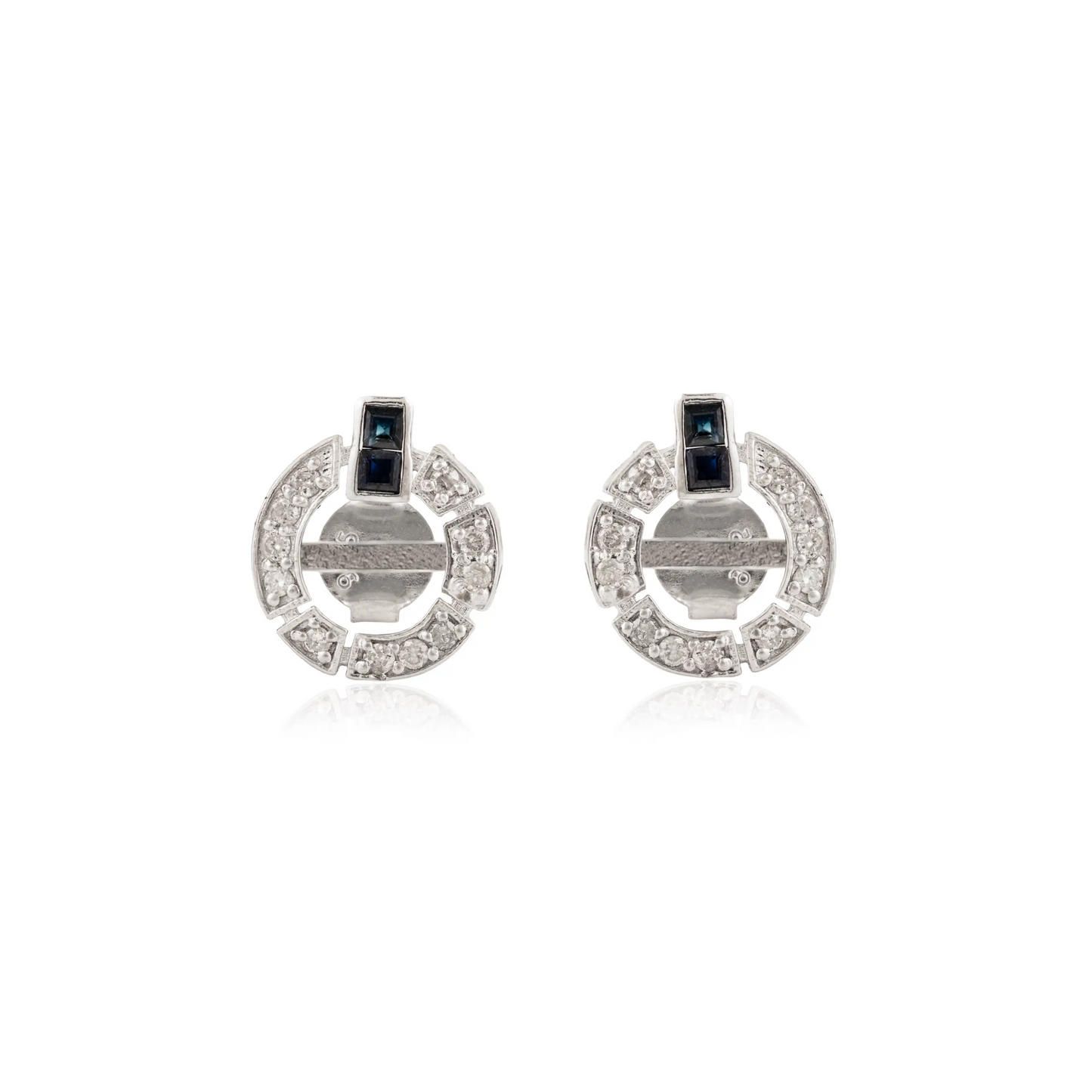100% Authentic Blue Sapphire & Diamond Circular Shape 925 Silver Studs Earrings