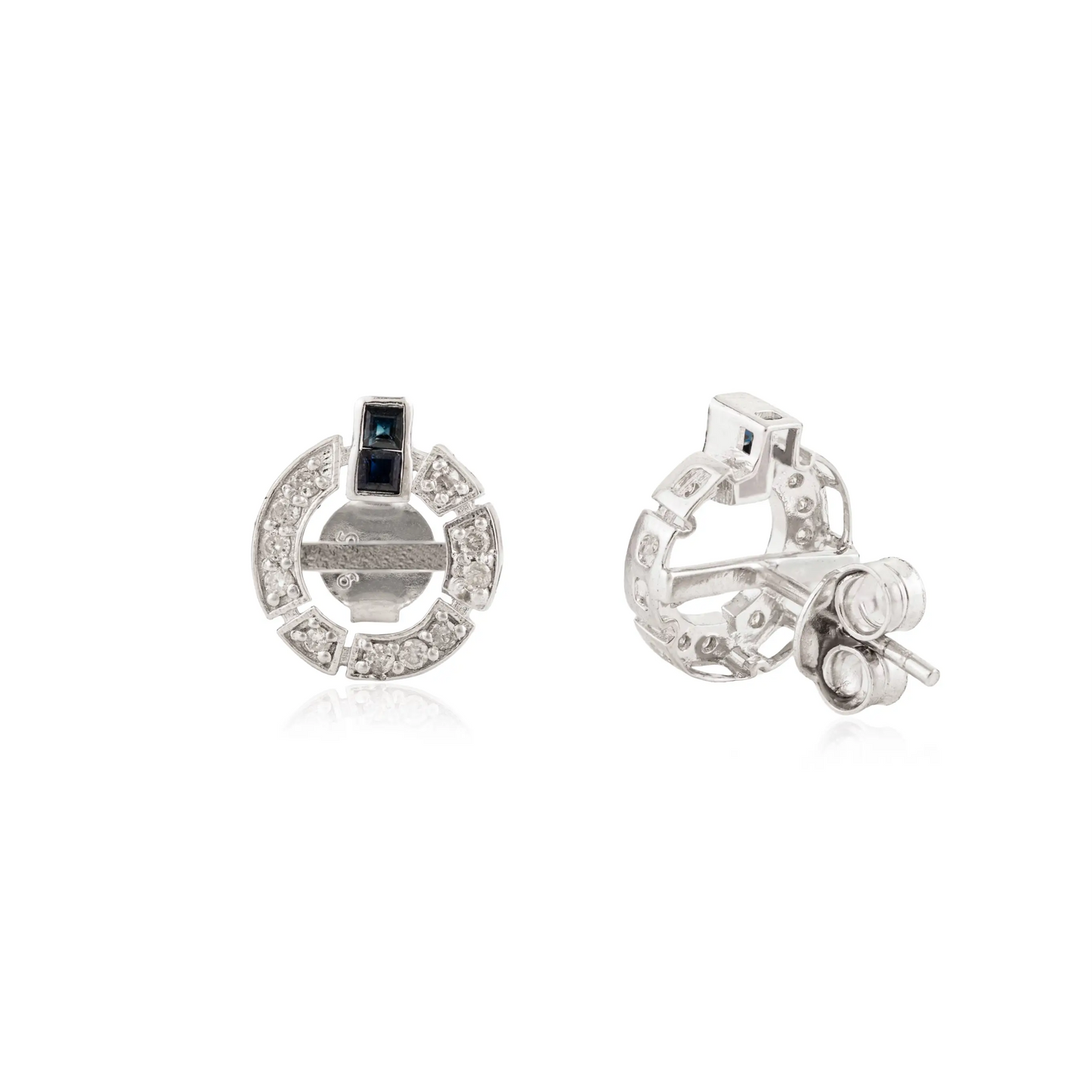 100% Authentic Blue Sapphire & Diamond Circular Shape 925 Silver Studs Earrings