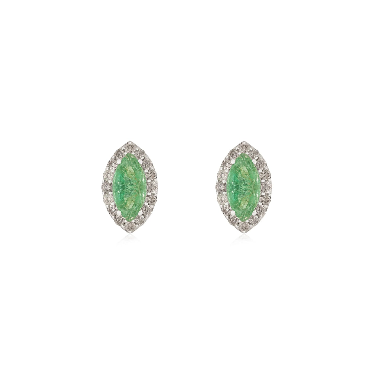 Trending Marquise Cut Emerald & Round Diamond Halo 925 Silver Stud Earrings For Women Party Wear Jewelry