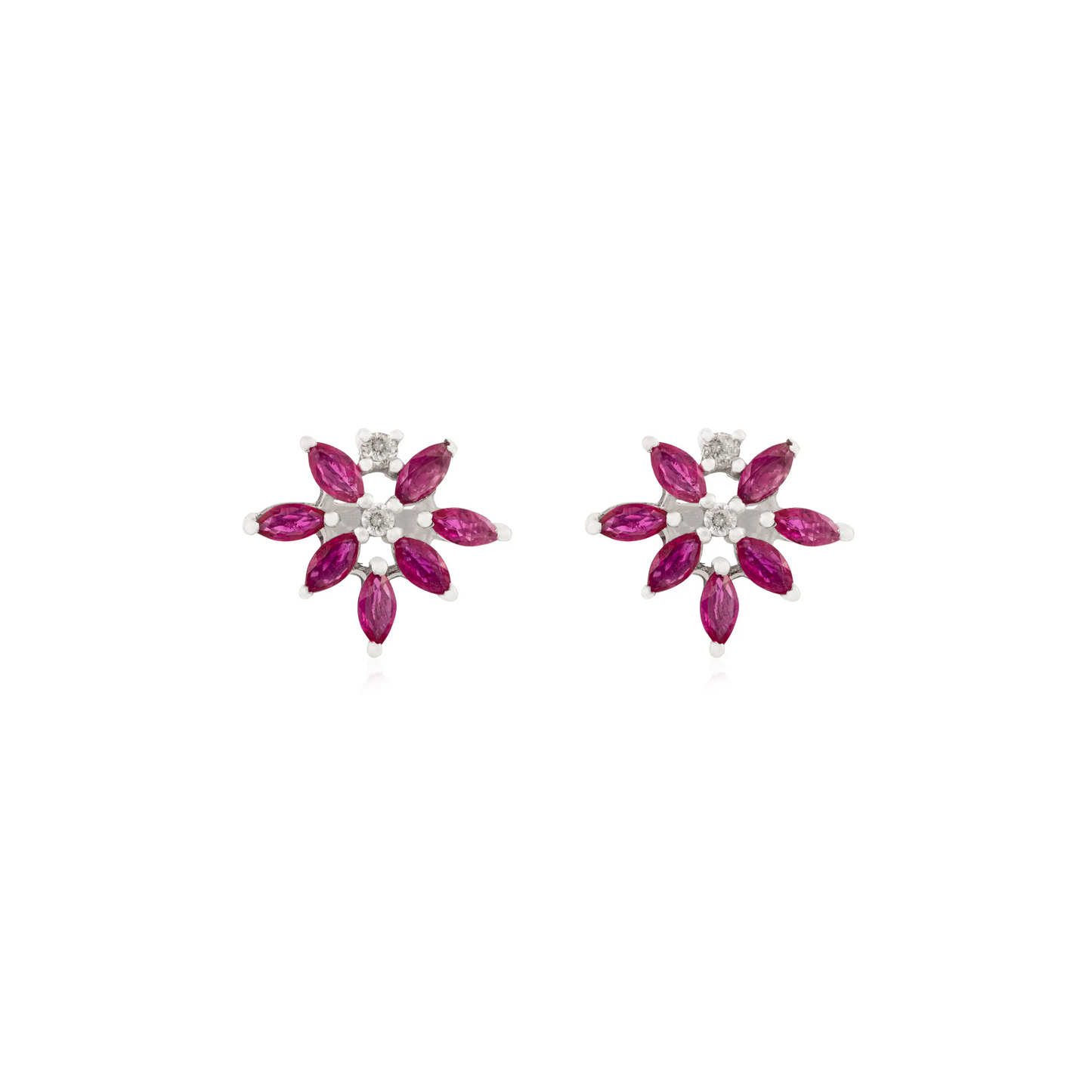 Genuine Ruby & Diamond Floral Motif 925 Sterling Silver Studs Earring Fine Jewelry Accessories For Women