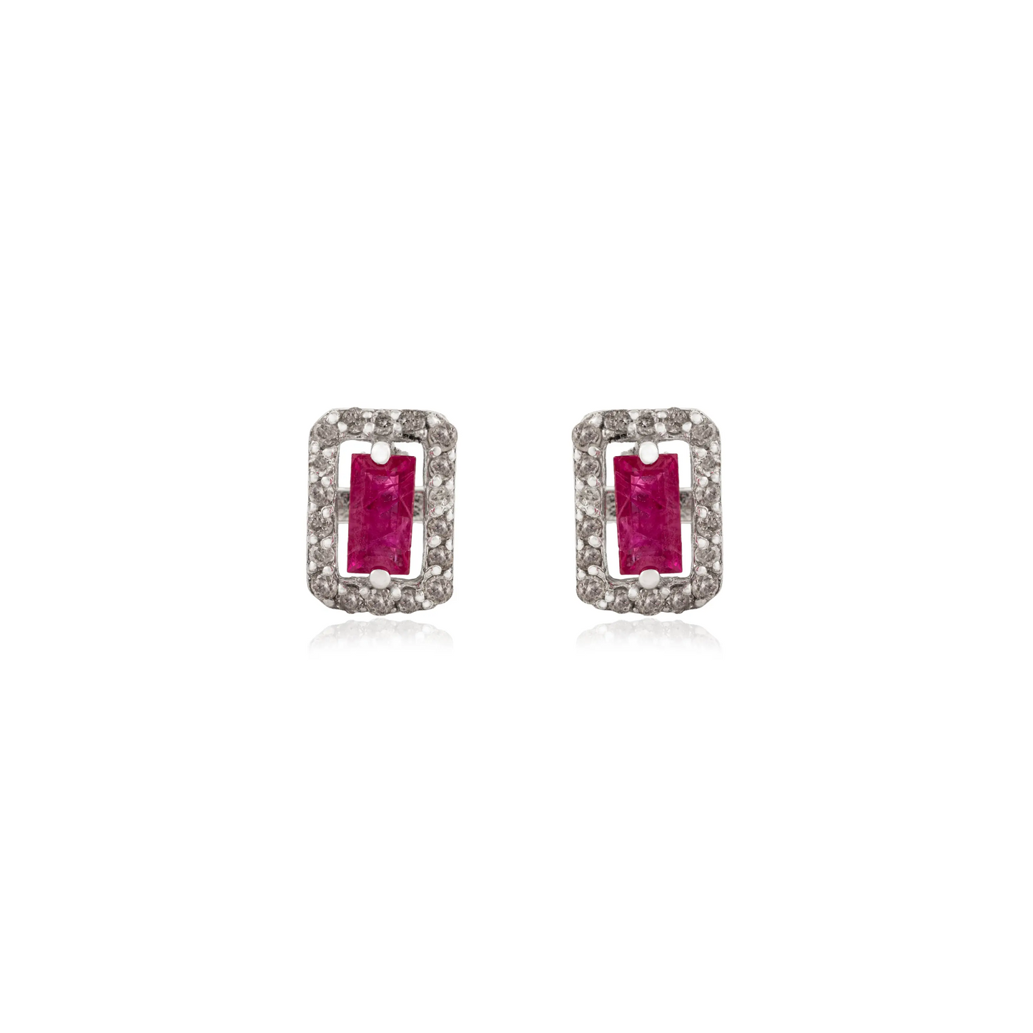 Natural Octagon Ruby & Diamond Cluster 925 Solid Silver Earrings Fine Jewelry For Women