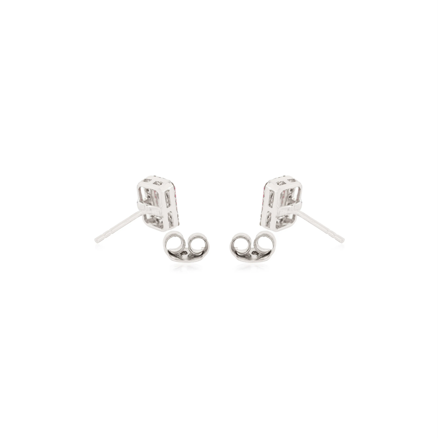 Natural Octagon Ruby & Diamond Cluster 925 Solid Silver Earrings Fine Jewelry For Women