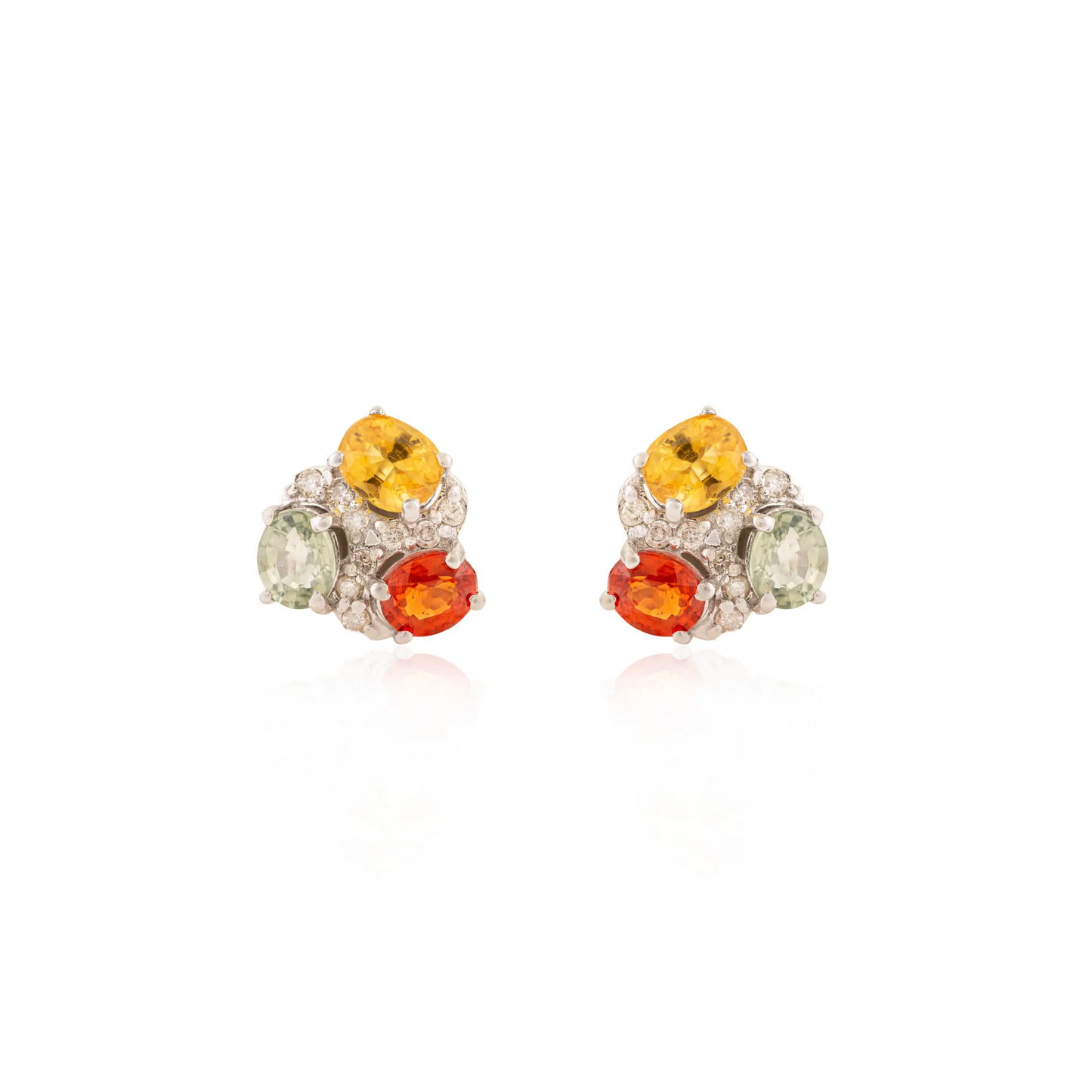 Oval Cut 100% Genuine Multi Sapphire Three Stone 925 Silver Stud Earrings For Women's