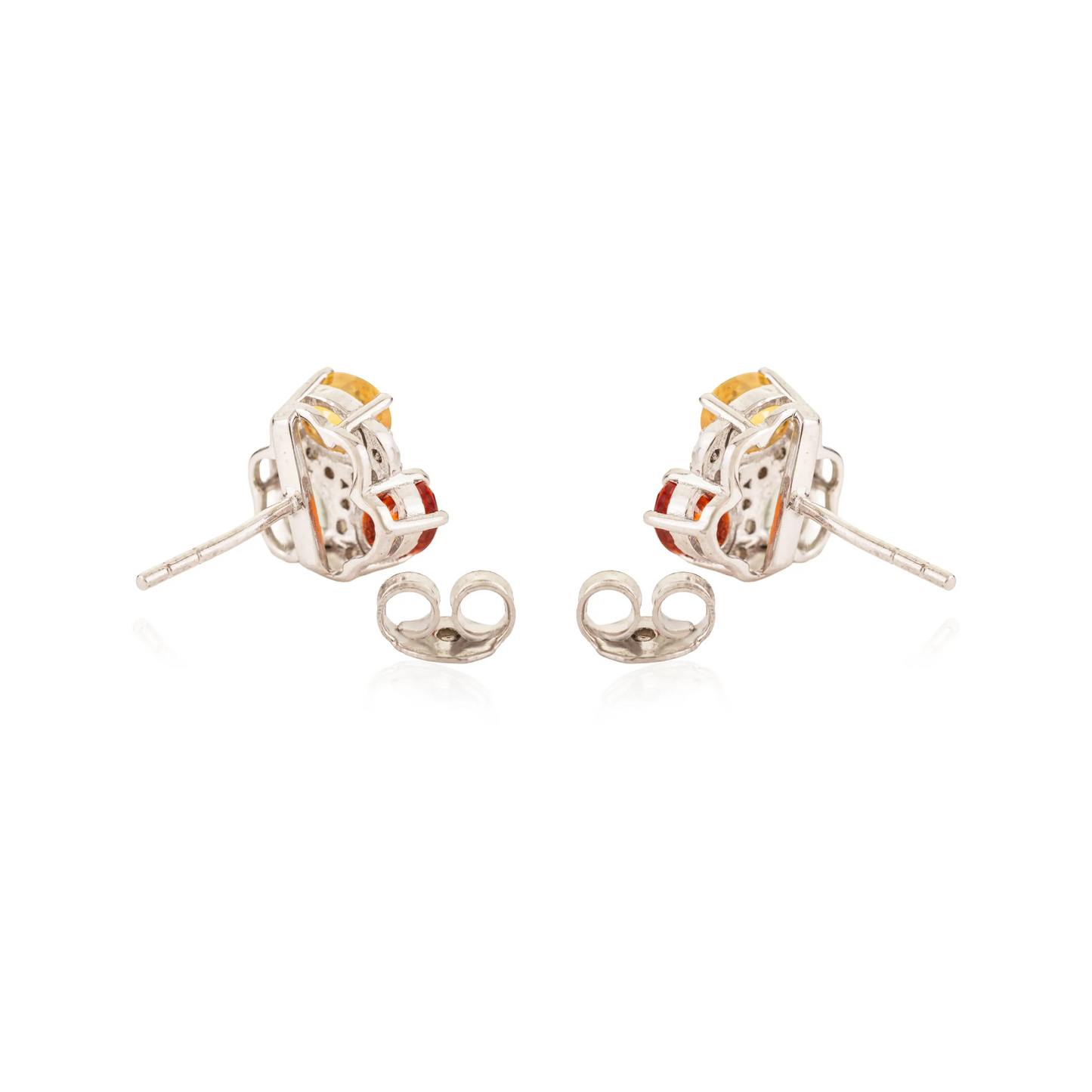 Oval Cut 100% Genuine Multi Sapphire Three Stone 925 Silver Stud Earrings For Women's