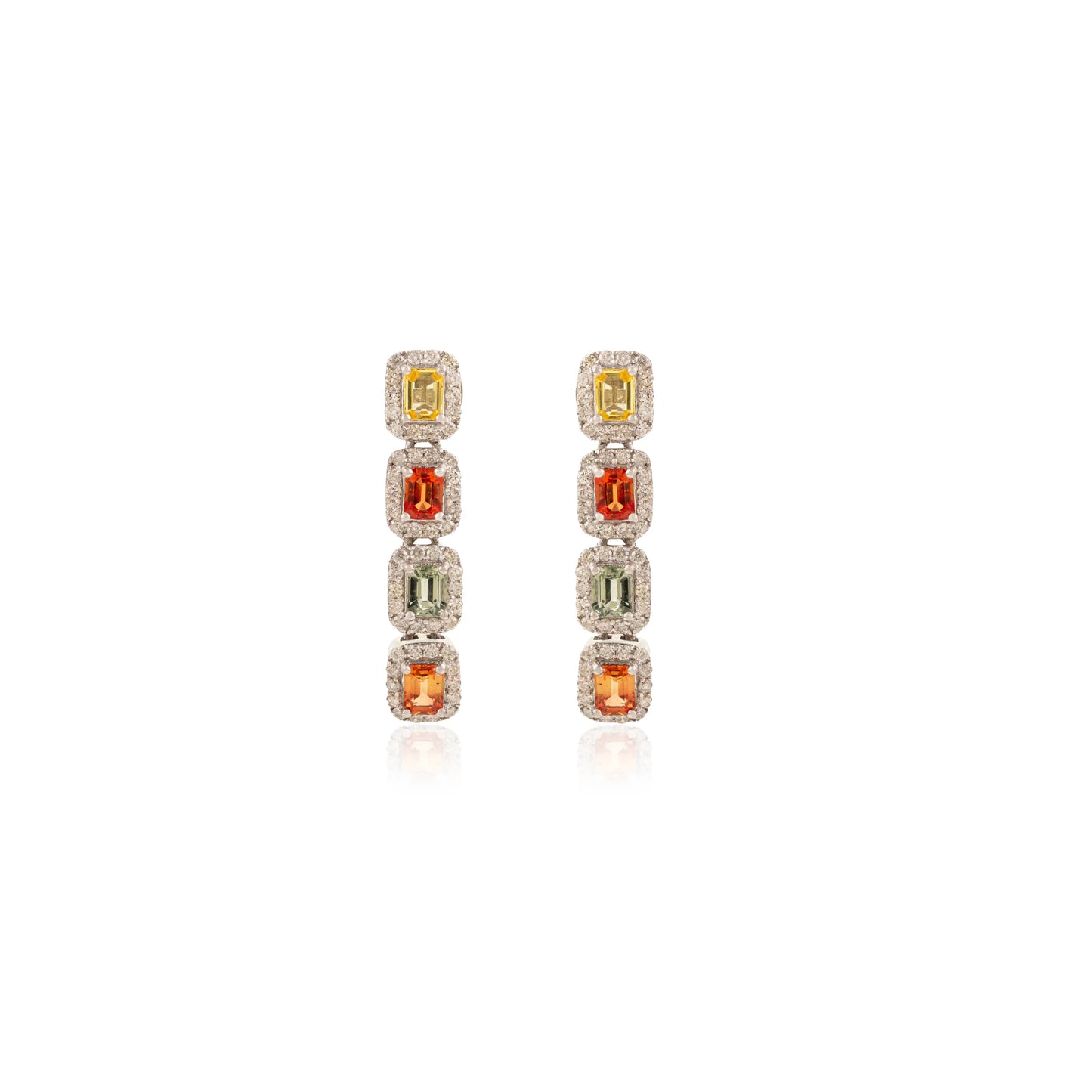 Baguette Cut Multi Sapphire Gemstone Long Dangle Statement Earrings For Women Fine Jewelry