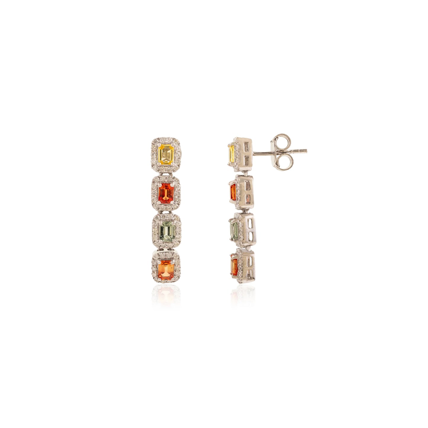 Baguette Cut Multi Sapphire Gemstone Long Dangle Statement Earrings For Women Fine Jewelry