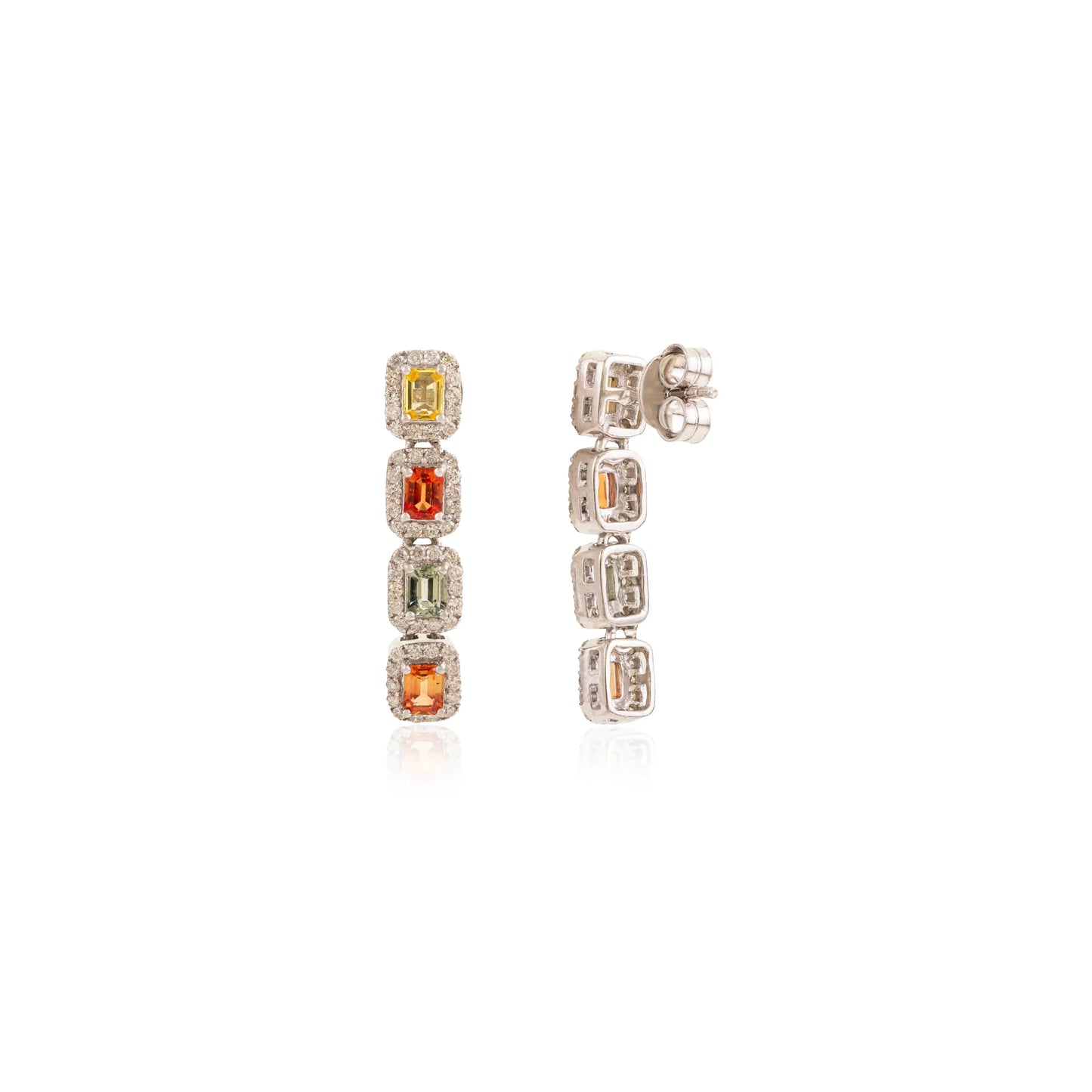 Baguette Cut Multi Sapphire Gemstone Long Dangle Statement Earrings For Women Fine Jewelry