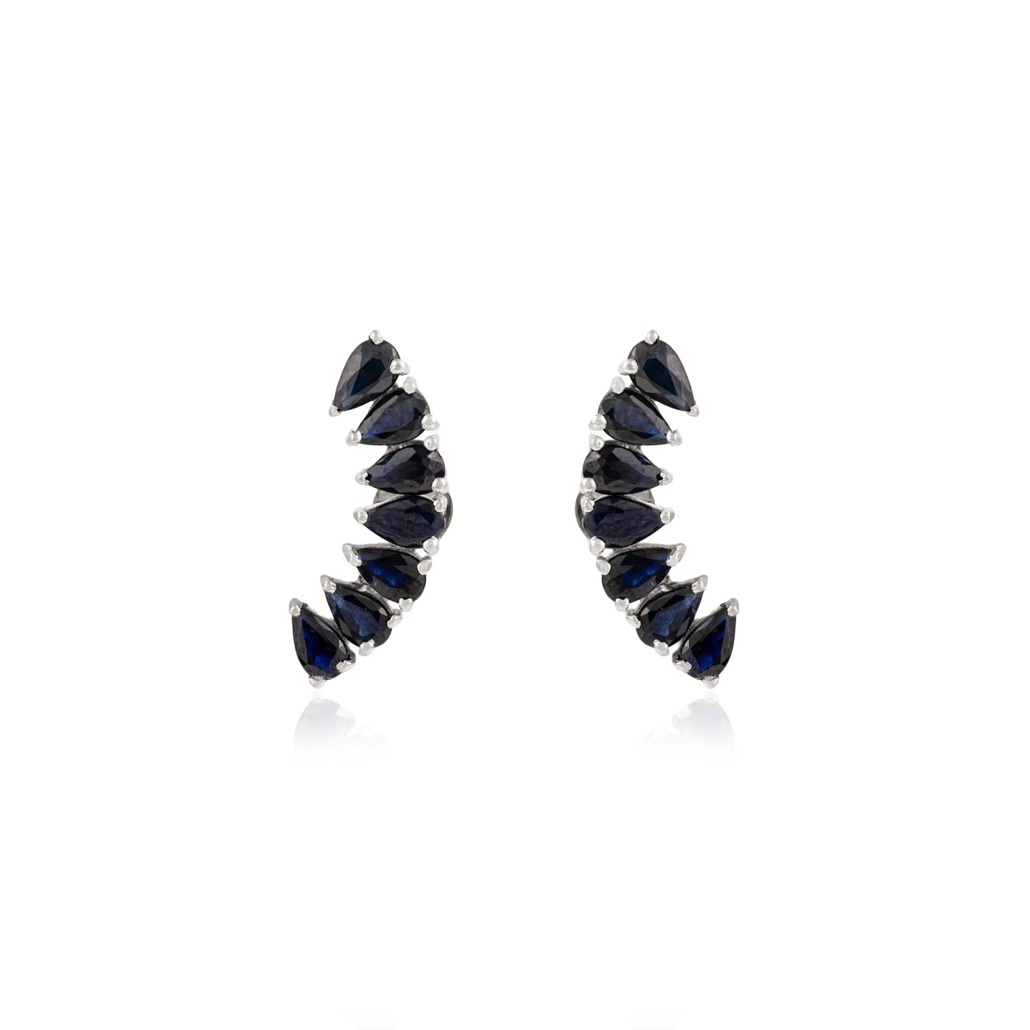 Hot Selling Pear Cut Genuine Blue Sapphire Ear Climber Earrings in 925 Sterling Silver