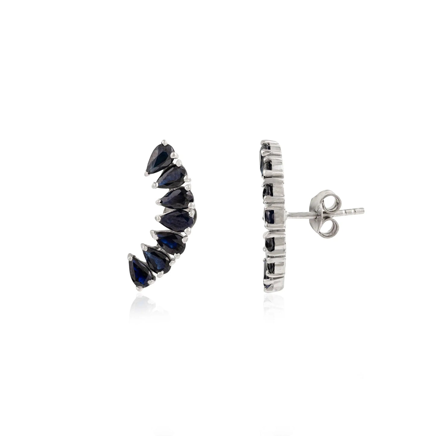 Hot Selling Pear Cut Genuine Blue Sapphire Ear Climber Earrings in 925 Sterling Silver