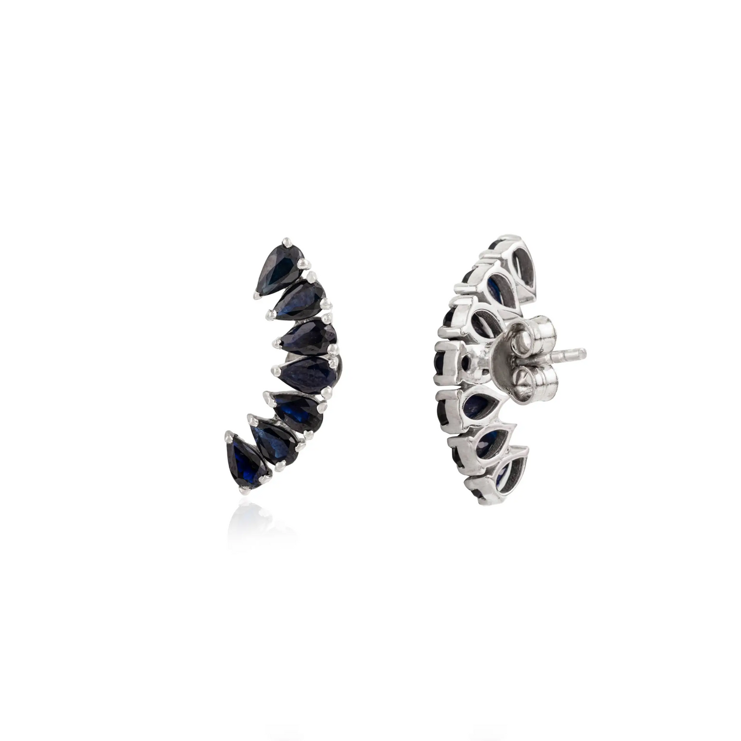 Hot Selling Pear Cut Genuine Blue Sapphire Ear Climber Earrings in 925 Sterling Silver