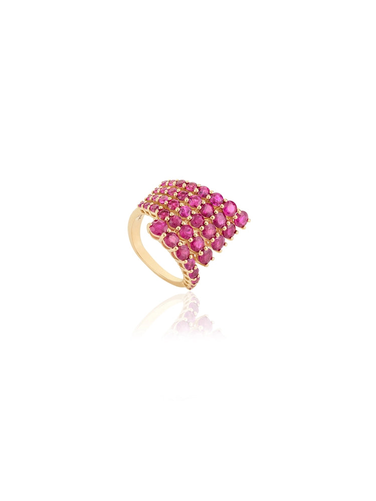 Real Gemstone 18K Solid Yellow Gold Designer Multi Wrap Ruby Cocktail Ring