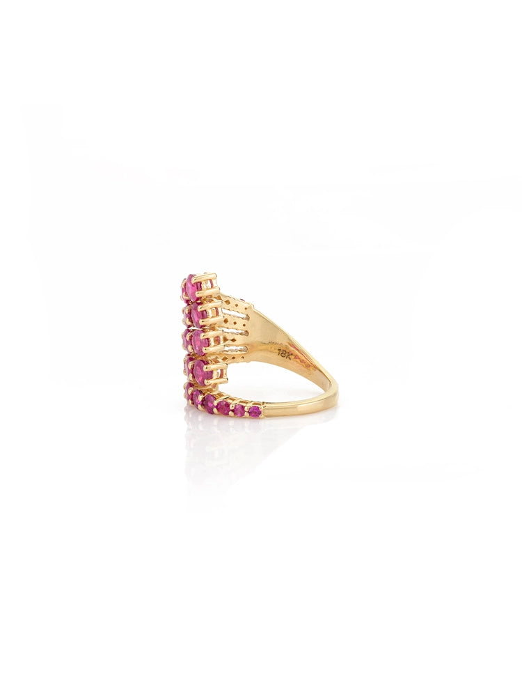 Real Gemstone 18K Solid Yellow Gold Designer Multi Wrap Ruby Cocktail Ring