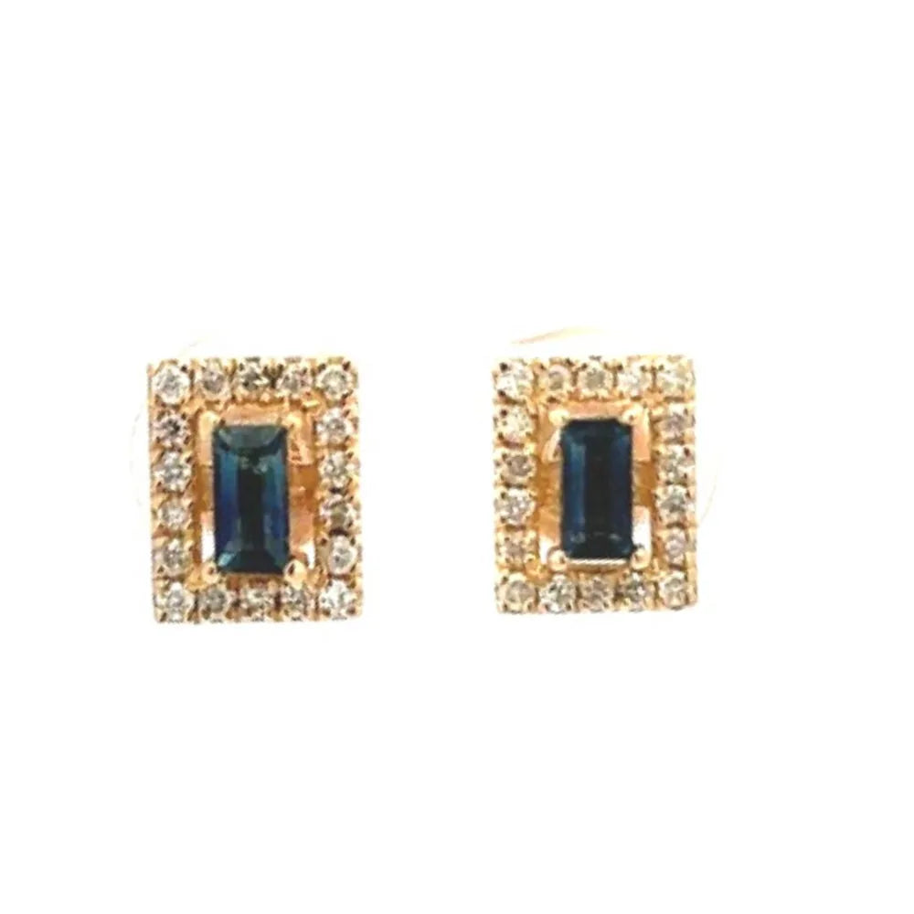 Minimal Natural Blue Sapphire & Diamond 14K Fine Yellow Gold Stud Earring