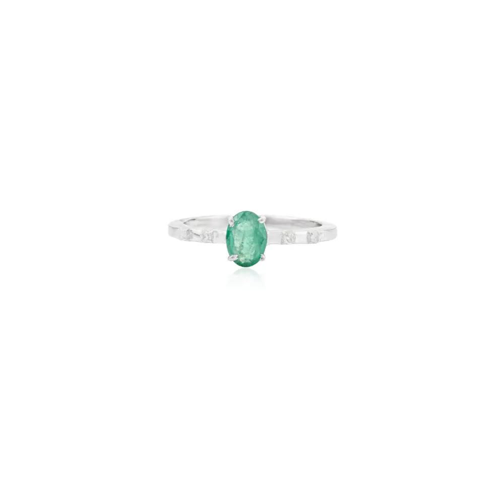 Dainty Oval Cut Emerald Ring Natural Gemstone Solitaire 925 Silver Jewelry for Women