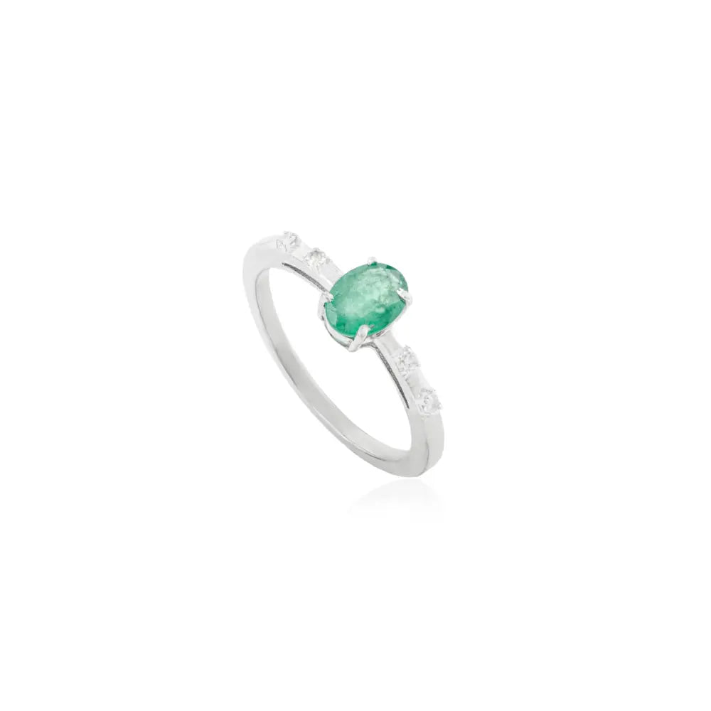 Dainty Oval Cut Emerald Ring Natural Gemstone Solitaire 925 Silver Jewelry for Women