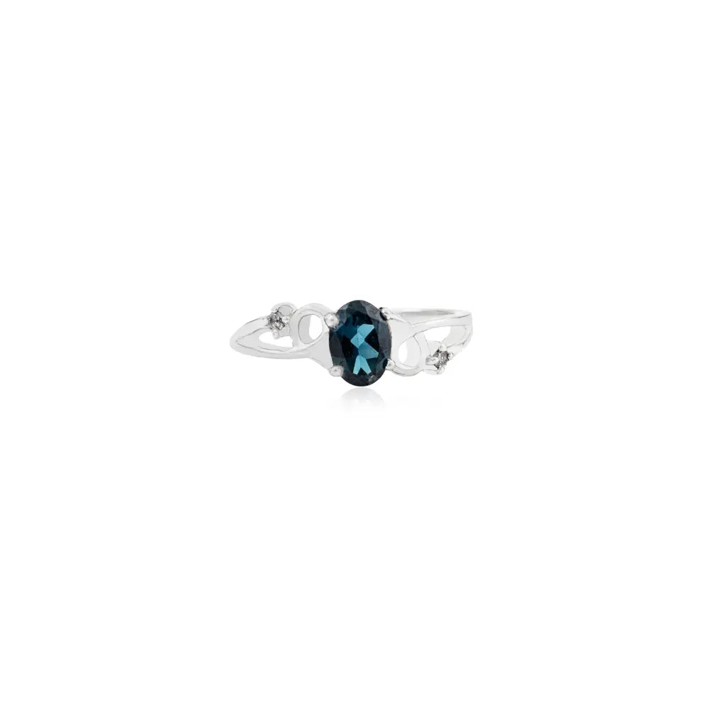London Blue Topaz & Diamond 925 Sterling Silver Split Shank Accent Ring