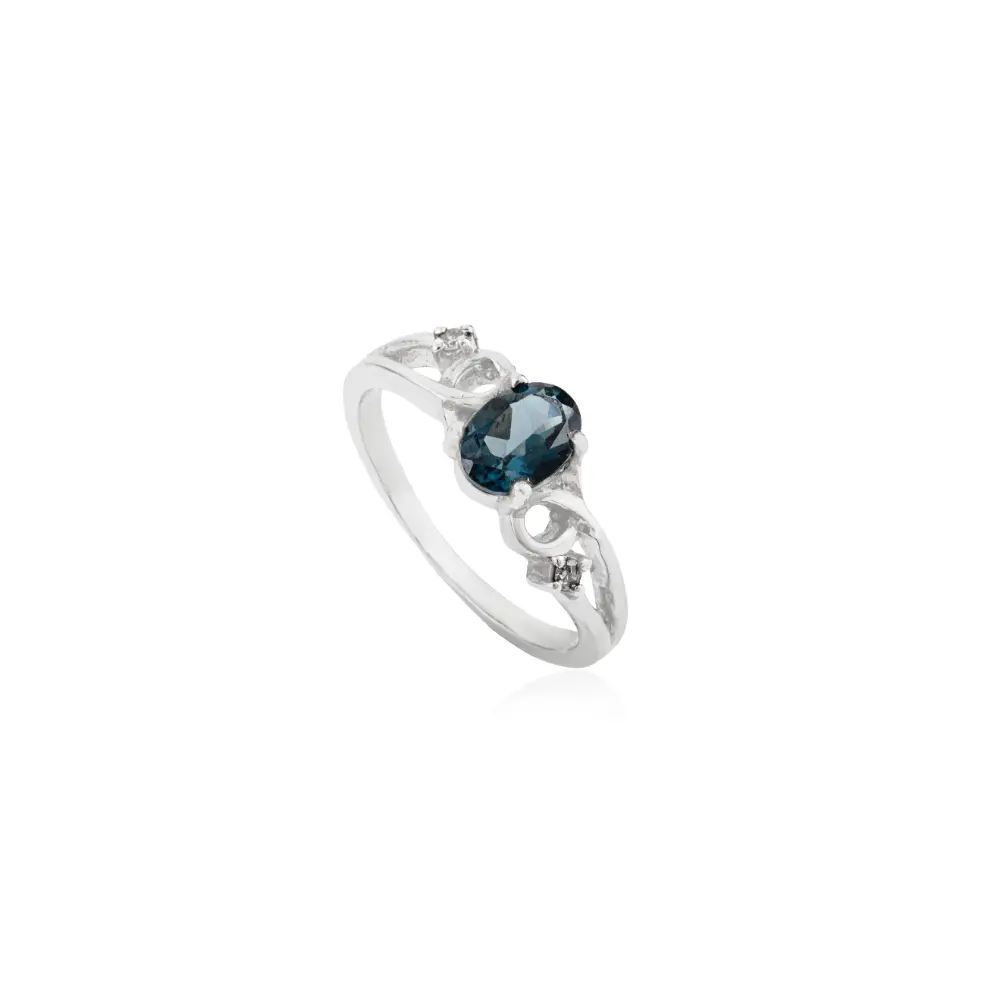 London Blue Topaz & Diamond 925 Sterling Silver Split Shank Accent Ring
