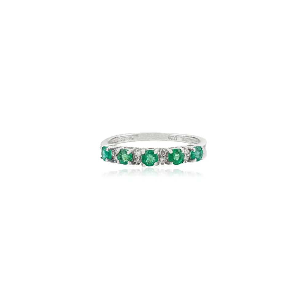 Natural Emerald & Diamond Half Eternity Stacking Ring in 925 Sterling Silver Fine Jewelry