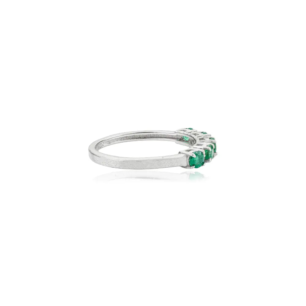 Natural Emerald & Diamond Half Eternity Stacking Ring in 925 Sterling Silver Fine Jewelry