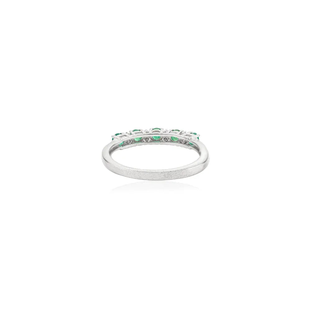 Natural Emerald & Diamond Half Eternity Stacking Ring in 925 Sterling Silver Fine Jewelry