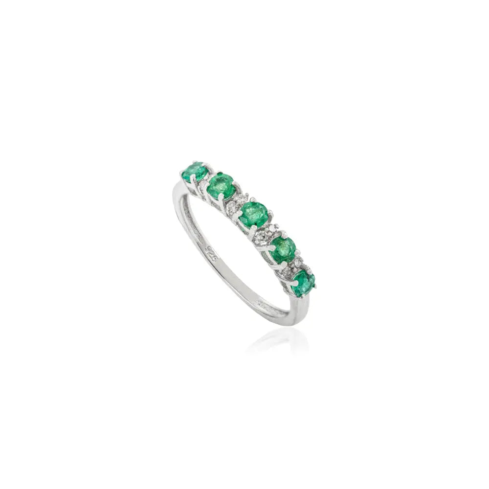 Natural Emerald & Diamond Half Eternity Stacking Ring in 925 Sterling Silver Fine Jewelry